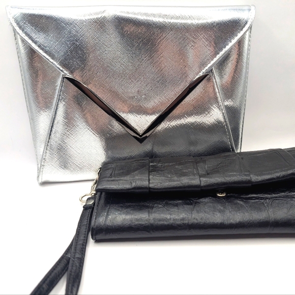 Lot of 2 Women's Silver and Black Clutches - Picture 1 of 14
